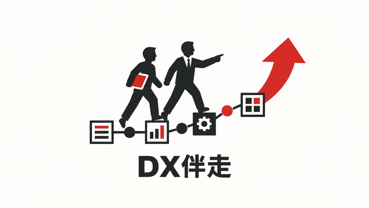 経営者と専門家が業務変革をともに進めるDX伴走支援のシンボルイラスト
